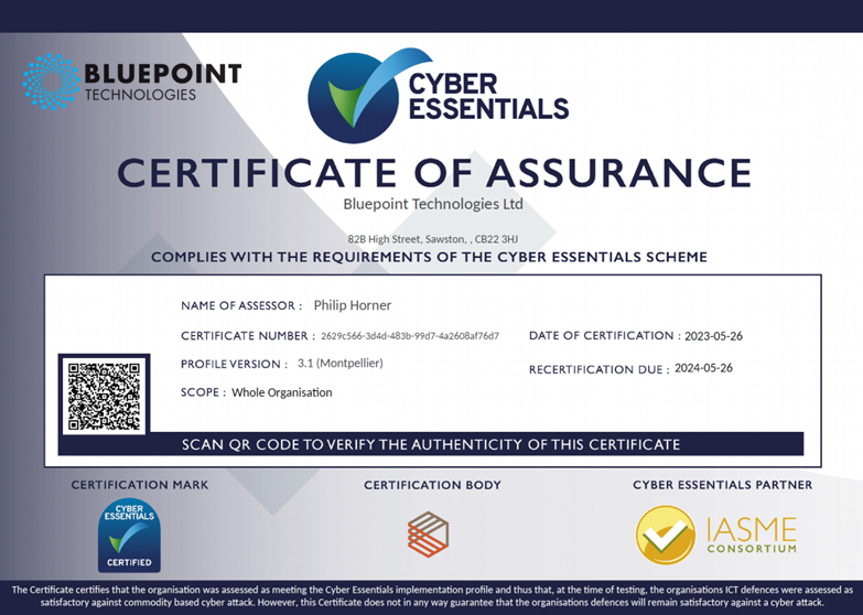 Bluepoint Gains Cyber Essentials Accreditation for Third Year Running